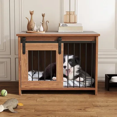 Giantex Hundekäfig Aus Holz, Für Den Innenbereich, Mit Großer Liegefläche Giantex Hundekäfig Aus Holz, Für Den Innenbereich, Mit Großer Liegefläche