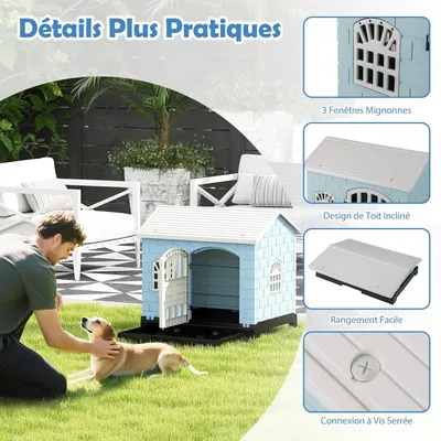 Giantex Niche pour Chien Exterieur en PP, Cabane Chien Exterieur Interieur