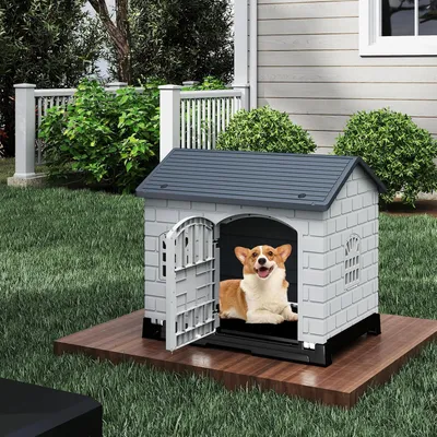 Giantex Hundehütte Für Draußen Aus PP, Hundehütte Für Draußen Und Drinnen