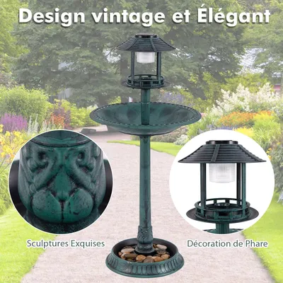 GIANTEX Mangeoire Oiseaux Exterieur sur Piédestal 3 en 1,Lumière Solaire