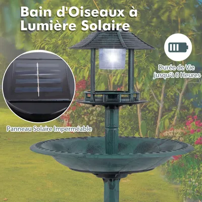 GIANTEX Mangeoire Oiseaux Exterieur sur Piédestal 3 en 1,Lumière Solaire