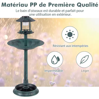 GIANTEX Mangeoire Oiseaux Exterieur sur Piédestal 3 en 1,Lumière Solaire