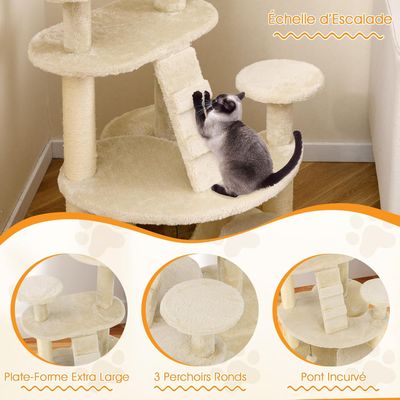 Giantex Arbre à Chat 4 Niveaux,Surface en Peluche,Escalier,Balle Suspendue
