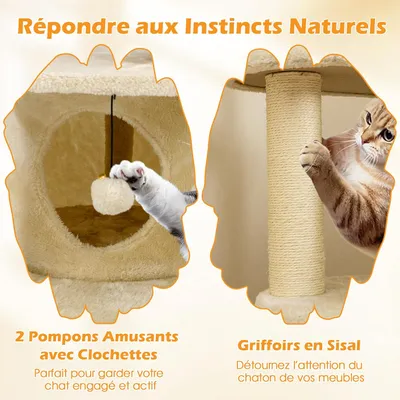 Giantex Arbre à Chat 4 Niveaux,Surface en Peluche,Escalier,Balle Suspendue