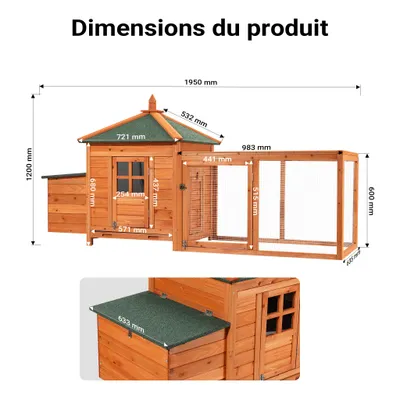 Wiltec Clapier – 1950 x 635 x 1200 mm – 1 étage – 3 portes – Toit bitumé –
