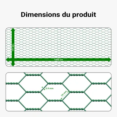 Wiltec Fil de grillage Vert à mailles alvéolaires 25 x 25 mm - 10 m x 120 c