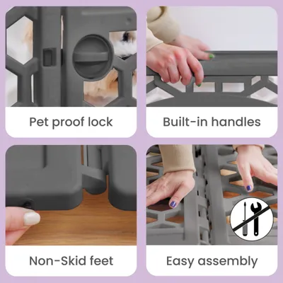 Parc pour Chien Intérieur, 4 Panneaux, H58cm, Gris, Plastique, CI-584HC