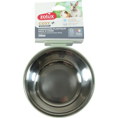 Mangeoire en plastique vert et inox pour lapin et cochon d'Inde.