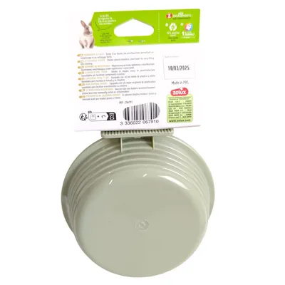 Mangeoire en plastique vert et inox pour lapin et cochon d'Inde.