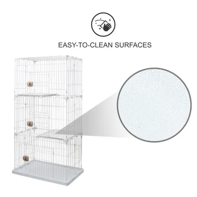 Cage de jeu , 3 entrées, 2 Plateaux, pour chats, Blanc, PEC-903