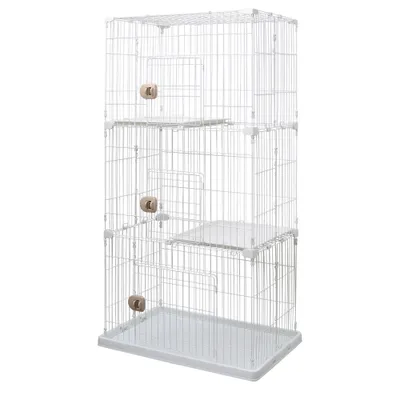 Cage de jeu , 3 entrées, 2 Plateaux, pour chats, Blanc, PEC-903