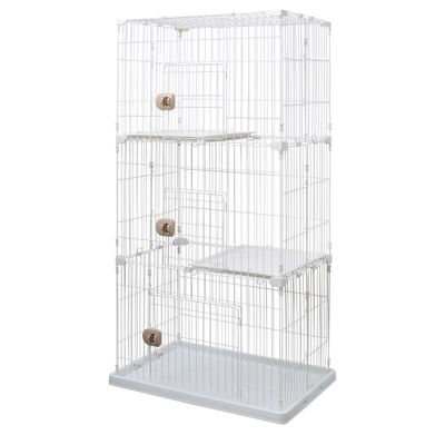Cage de jeu , 3 entrées, 2 Plateaux, pour chats, Blanc, PEC-903
