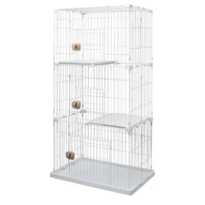 Cage de jeu , 3 entrées, 2 Plateaux, pour chats, Blanc, PEC-903