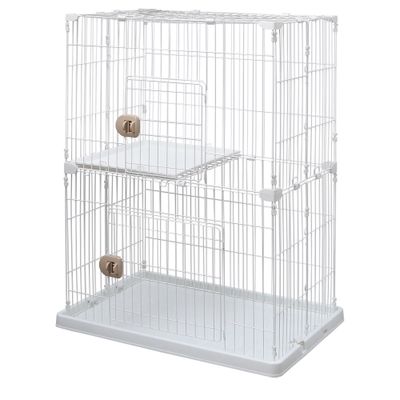 Cage de jeu , 3 entrées, 2 Plateaux, pour chats, Blanc, PEC-903