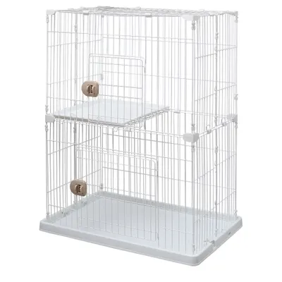 Cage de jeu , 3 entrées, 2 Plateaux, pour chats, Blanc, PEC-903
