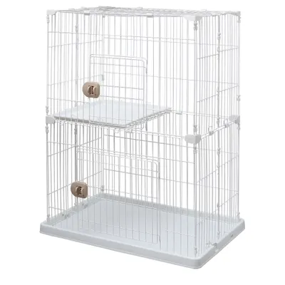 Cage de jeu , 2 entrées, 1 Plateau, pour chats, Blanc, PEC-902