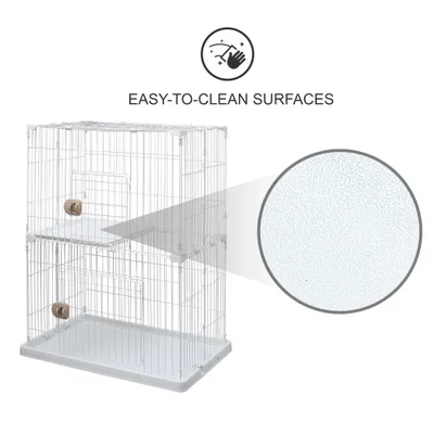 Cage de jeu , 2 entrées, 1 Plateau, pour chats, Blanc, PEC-902