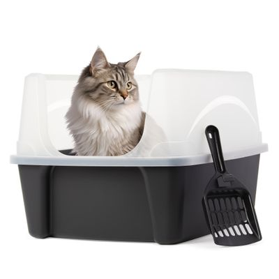 Bac a Litiere pour Chat avec Pelle, Noir, DDCLH-12