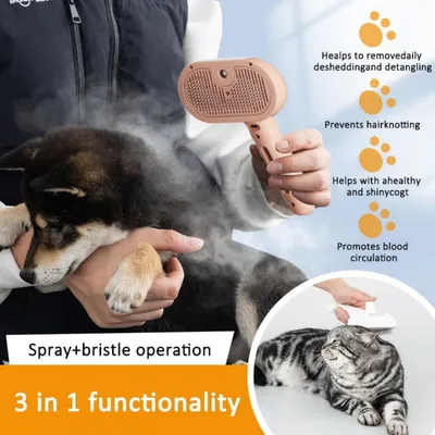 Pawffee Brosse à vapeur 3-en-1 pour chien et chat - Perte de poils, massage