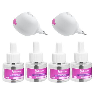 Felicalm Pack Chat – 2 Diffuseurs + 4 recharges de phéromones apaisantes Pack Optimum - 4 mois
