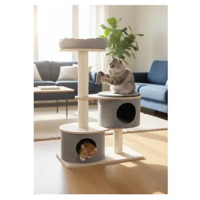 Arbre a chat avec niches et panier Arbre a chat avec niches et panier