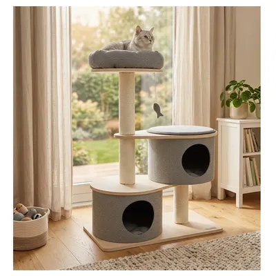 Arbre a chat avec niches et panier Arbre a chat avec niches et panier