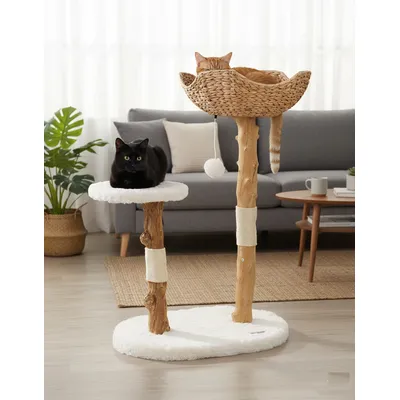 Arbre à chat design avec corde et panier