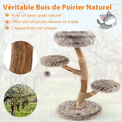 Giantex Arbre a Chat Design Naturel en Bois Poirier Massif, avec Tronc Giantex Arbre a Chat Design Naturel en Bois Poirier Massif, avec Tronc