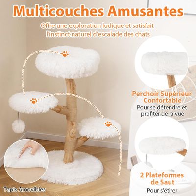 Giantex Arbre à Chat Design Naturel en Bois Massif, Tronc en Poirier Solide