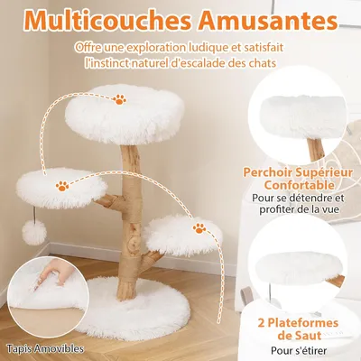 Giantex Arbre à Chat Design Naturel en Bois Massif, Tronc en Poirier Solide Giantex Arbre à Chat Design Naturel en Bois Massif, Tronc en Poirier Solide