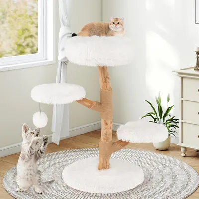 Giantex Arbre à Chat Design Naturel en Bois Massif, Tronc en Poirier Solide Giantex Arbre à Chat Design Naturel en Bois Massif, Tronc en Poirier Solide