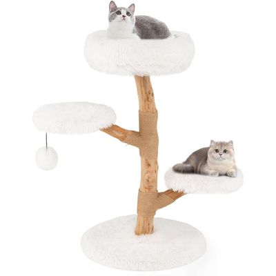 Giantex Arbre a Chat Design Naturel en Bois Poirier Massif, avec Tronc