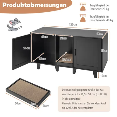 GIANTEX 3-in-1-Katzenklo, 2 Türen Mit Abnehmbaren Beinen GIANTEX 3-in-1-Katzenklo, 2 Türen Mit Abnehmbaren Beinen