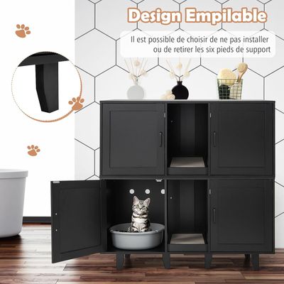 GIANTEX 3 en 1 Maison de Toilette pour Chat,2 Porte avec Pieds Amovibles