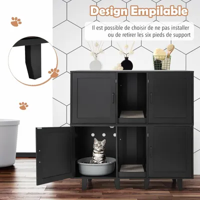 GIANTEX 3 en 1 Maison de Toilette pour Chat,2 Porte avec Pieds Amovibles GIANTEX 3 en 1 Maison de Toilette pour Chat,2 Porte avec Pieds Amovibles