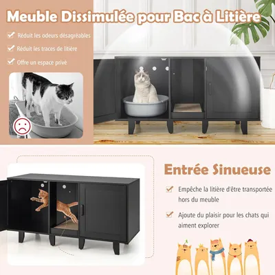 GIANTEX 3 en 1 Maison de Toilette pour Chat,2 Porte avec Pieds Amovibles GIANTEX 3 en 1 Maison de Toilette pour Chat,2 Porte avec Pieds Amovibles