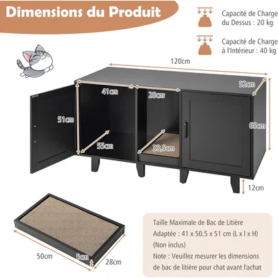 GIANTEX 3 en 1 Maison de Toilette pour Chat,2 Porte avec Pieds Amovibles GIANTEX 3 en 1 Maison de Toilette pour Chat,2 Porte avec Pieds Amovibles