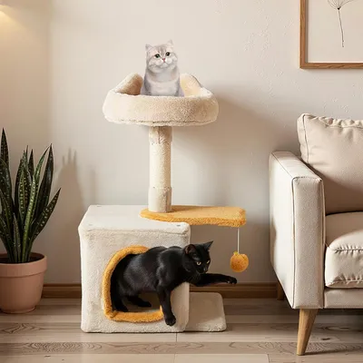 Giantex Arbre a Chat Design 3 Niveaux en Peluche,Tour pour Chat à