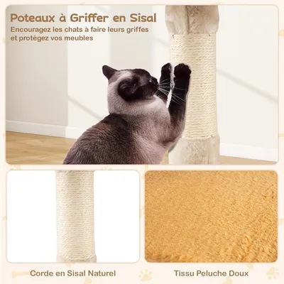 Giantex Arbre a Chat Design 3 Niveaux en Peluche,Tour pour Chat à