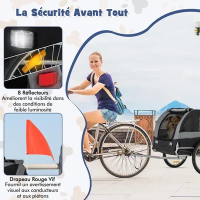 GIANTEX Remorque de Vélo pour Chien avec Drapeau, Réflecteurs à Roues GIANTEX Remorque de Vélo pour Chien avec Drapeau, Réflecteurs à Roues