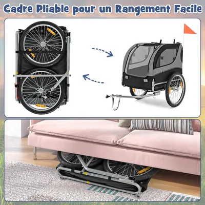 GIANTEX Remorque de Vélo pour Chien avec Drapeau, Réflecteurs à Roues GIANTEX Remorque de Vélo pour Chien avec Drapeau, Réflecteurs à Roues