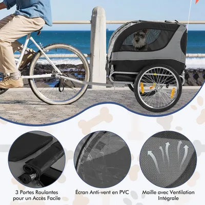 GIANTEX Remorque de Vélo pour Chien avec Drapeau, Réflecteurs à Roues GIANTEX Remorque de Vélo pour Chien avec Drapeau, Réflecteurs à Roues