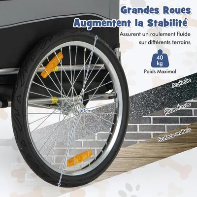 GIANTEX Remorque de Vélo pour Chien avec Drapeau, Réflecteurs à Roues GIANTEX Remorque de Vélo pour Chien avec Drapeau, Réflecteurs à Roues