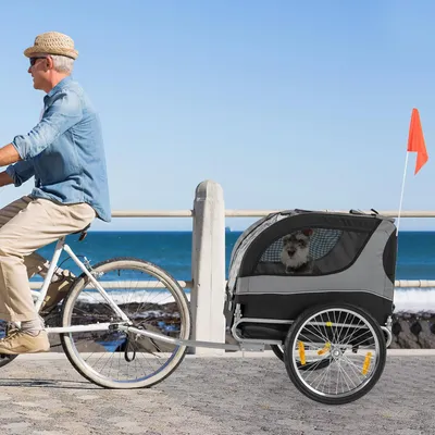 GIANTEX Remorque de Vélo pour Chien avec Drapeau, Réflecteurs à Roues GIANTEX Remorque de Vélo pour Chien avec Drapeau, Réflecteurs à Roues