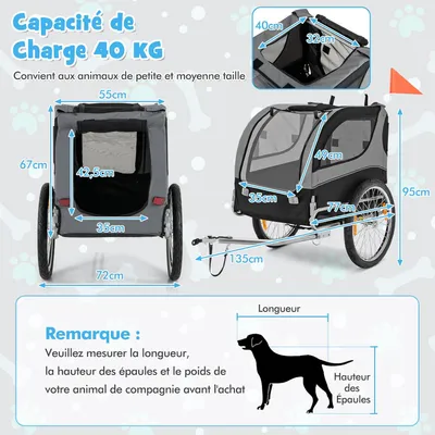 GIANTEX Remorque de Vélo pour Chien avec Drapeau, Réflecteurs à Roues GIANTEX Remorque de Vélo pour Chien avec Drapeau, Réflecteurs à Roues