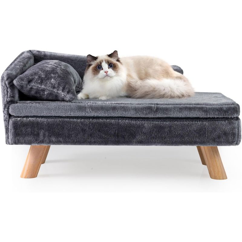 Giantex Luxus Haustiersofa Mit Rückenlehne, Kissen Und Stabilen Holzbeinen