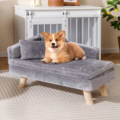 Giantex Luxus Haustiersofa Mit Rückenlehne, Kissen Und Stabilen Holzbeinen Giantex Luxus Haustiersofa Mit Rückenlehne, Kissen Und Stabilen Holzbeinen