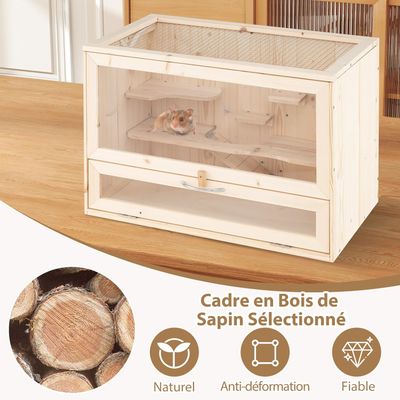 Giantex Cage pour Hamsters en Bois de Sapin,Toit Basculant Treillis Métal