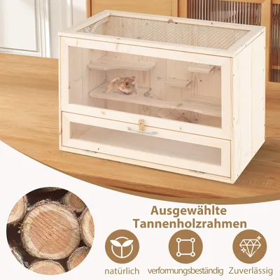 Giantex Hamsterkäfig Aus Tannenholz, Klappdach Aus Metallgitter Giantex Hamsterkäfig Aus Tannenholz, Klappdach Aus Metallgitter