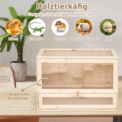 Giantex Hamsterkäfig Aus Tannenholz, Klappdach Aus Metallgitter